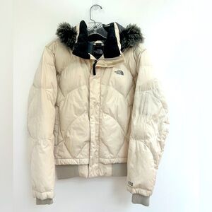 The North Face GOOSE DOWN 550 Cream Ribbed Knit Parka Winter Coat Girls XL / PS